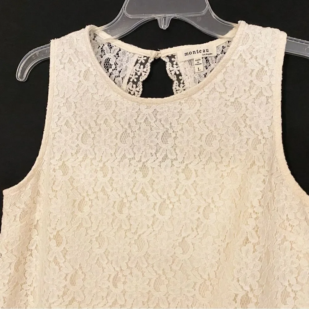 Monteau floral lace off-white cream mini dress or wear as tunic if you want.